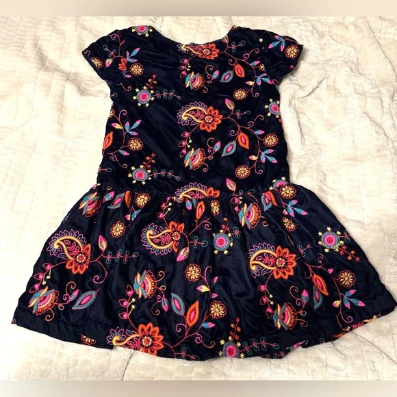 Peek Embroidered Velvet Navy Dress Girls 4–5 Boho Floral Easter Summer - Picture 3 of 7